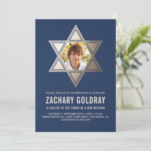 Bar Mitzvah Einladungen| Imitats Gold Foil Star Einladung (Stehend Vorderseite)