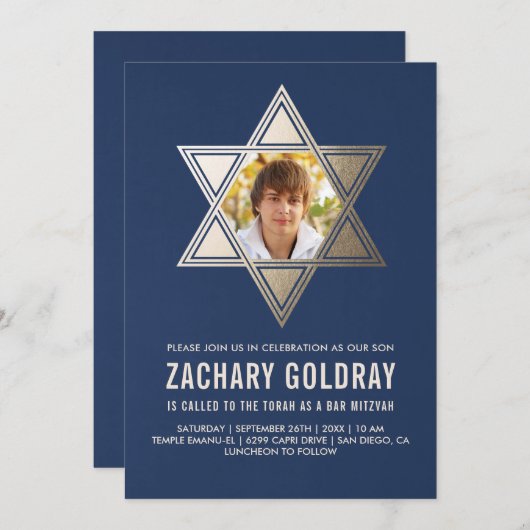 Bar Mitzvah Einladungen| Imitats Gold Foil Star Einladung (Vorne/Hinten)