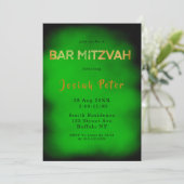 Bar Mitzvah Einladungen zu Schwarz-Grün-Rauch (Stehend Vorderseite)