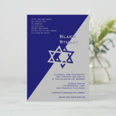 Bar Mitzvah Einladungs-Blake-Blau-Silber Einladung (Stehend Vorderseite)