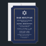 Bar Mitzvah Elegant Blauer und Gold Einladung<br><div class="desc">Bar Mitzvah Blue and Gold Einladungskarte - Ticket Style</div>