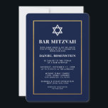 Bar Mitzvah Elegante Einladung Blau und Gold<br><div class="desc">Bar Mitzvah Blue and Gold Einladungskarte - Ticket Style</div>