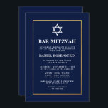 Bar Mitzvah Elegante Einladung Blue Gold<br><div class="desc">Bar Mitzvah Blue and Gold Einladungskarte</div>