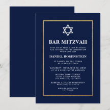 Bar Mitzvah Elegante Einladung Blue Gold
