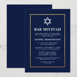 Bar Mitzvah Elegante Einladung Blue Gold