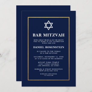 Bar Mitzvah Elegante Einladung Blue Gold