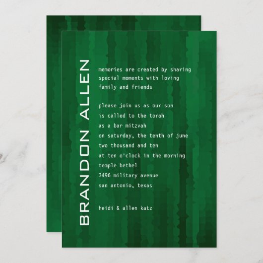 Bar Mitzvah Emerald Green Techno Streaks Einladung (Vorne/Hinten)