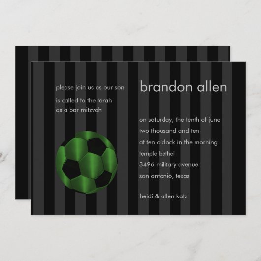 Bar Mitzvah Emerald Green und Black Soccer Ball Einladung (Vorne/Hinten)