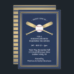 Bar Mitzvah Empfang Details Baseball Themenparty Begleitkarte<br><div class="desc">Kompliment an marineblauen und goldenen Geburtstagsparty oder Bar mitzvah Einladungen mit eleganten Baseball-Thema Empfang-Gehäusekarten. Der gesamte Text ist nach Bedarf einfach zu anpassen oder zu löschen. Die Karte enthält alle Festlichkeiten Ihrer Wahl, wie z.B. Ort des Party, Datum, Uhrzeit, Website, Hosts, etc. Das Design umfasst Baseballschläger aus Imitaten, Deko der...</div>