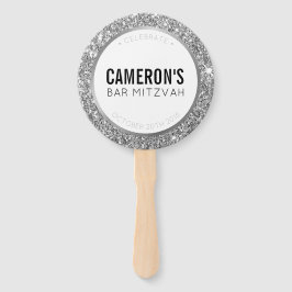 BAR MITZVAH FAN selfie classy glam silver glitter Fächer