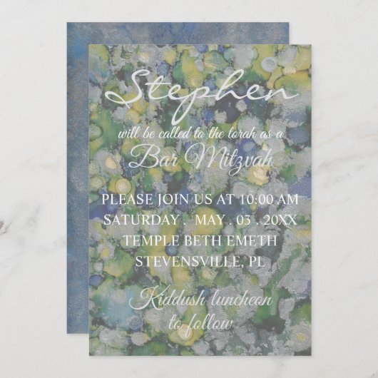 Bar Mitzvah Farbtöne Einladung (Vorne/Hinten)
