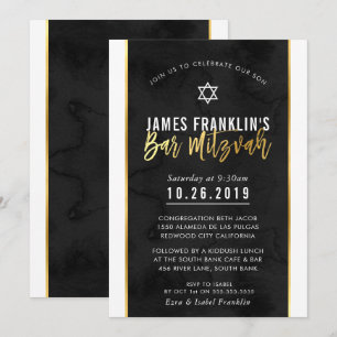 BAR MITZVAH fett schwarzes Aquarellgold Einladung