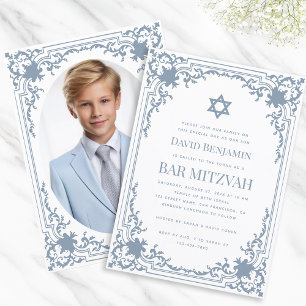 Bar Mitzvah Foto Dusty Blue Vintage Davidstern Einladung