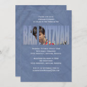 Bar Mitzvah Foto Einladung in Blau (Vorne/Hinten)