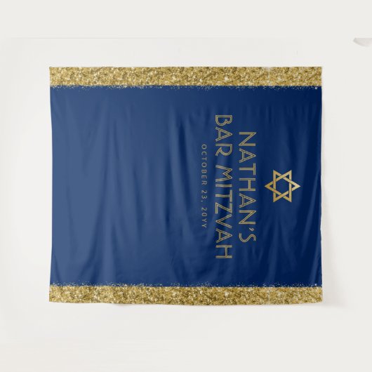Bar Mitzvah Foto Hintergrund Blue Gold Wandteppich (Vorderseite (Horizontal))