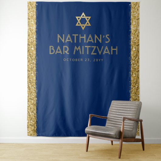 Bar Mitzvah Foto Hintergrund Blue Gold Wandteppich (Beispiel)