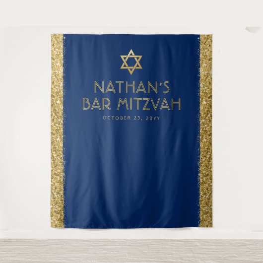 Bar Mitzvah Foto Hintergrund Blue Gold Wandteppich (Vorderseite)