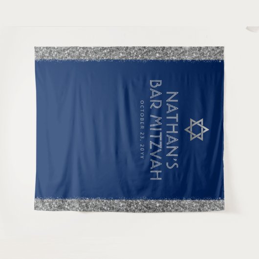 Bar Mitzvah Foto Hintergrund Blue Silver Wandteppich (Vorderseite (Horizontal))