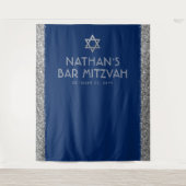 Bar Mitzvah Foto Hintergrund Blue Silver Wandteppich (Vorderseite)