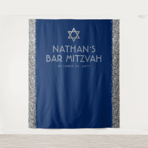 Bar Mitzvah Foto Hintergrund Blue Silver Wandteppich