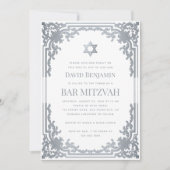 Bar Mitzvah Foto Imitats Silver Star Elegant Verzi Einladung (Vorderseite)