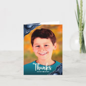 Bar Mitzvah Foto Navy Blue Agate Modern Script Dankeskarte (Vorderseite)