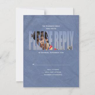 Bar Mitzvah Foto UAWG Reply Card in Blau RSVP Karte