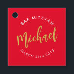 BAR MITZVAH für moderne rote Goldkalligraphie Geschenkanhänger<br><div class="desc">von kat massard Favor Tag für Ihr Kind Bar / Bat Mitzvah - zum Gießen am Empfang</div>