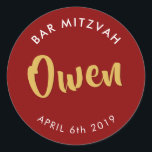 BAR MITZVAH für modernes bordeauxrotes Gold Runder Aufkleber<br><div class="desc">durch kat massieren Sticker Siegel für Ihr Kind Bar Mitzvah - verwenden Sie als Umschlag Aufkleber oder Gefallen,  um den Empfang zu verkleiden.</div>