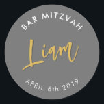 BAR MITZVAH für modernes Graugold Runder Aufkleber<br><div class="desc">durch kat massieren Sticker Siegel für Ihr Kind Bar Mitzvah - verwenden Sie als Umschlag Aufkleber oder Gefallen,  um den Empfang zu verkleiden.</div>