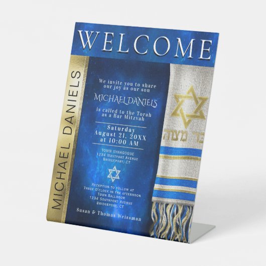 Bar Mitzvah Gebet Shawl Einladung Sockelschild (Vorderseite)