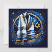 Bar Mitzvah Gebet Shawl Stars Einladung (Rückseite)