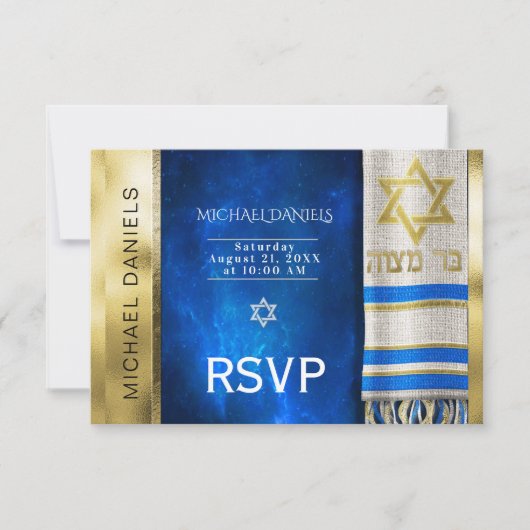Bar Mitzvah Gebet Shawl UAWG RSVP Karte (Vorderseite)