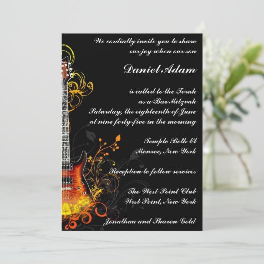 Bar Mitzvah Gitarre Einladung (Stehend Vorderseite)