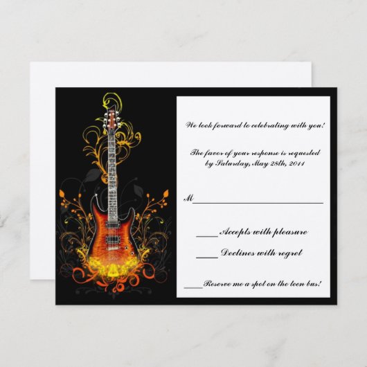 Bar mitzvah Gitarrist-Antwortkarte RSVP Karte (Vorne/Hinten)