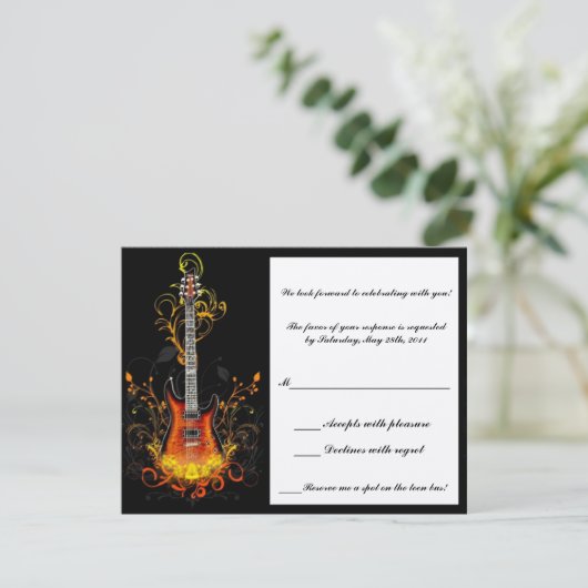 Bar mitzvah Gitarrist-Antwortkarte RSVP Karte (Stehend Vorderseite)