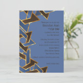 Bar Mitzvah Gold Blue Brown Star von David Einladung (Stehend Vorderseite)