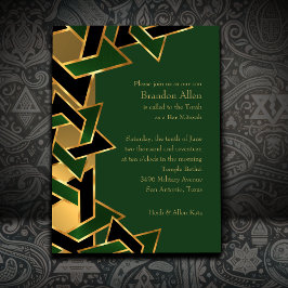 Bar Mitzvah Gold Green Black Star von David Einladung