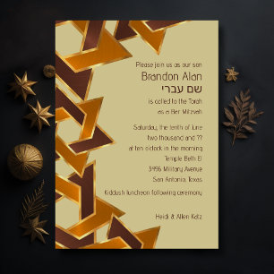 Bar Mitzvah Gold Orange Brown Star von David Einladung