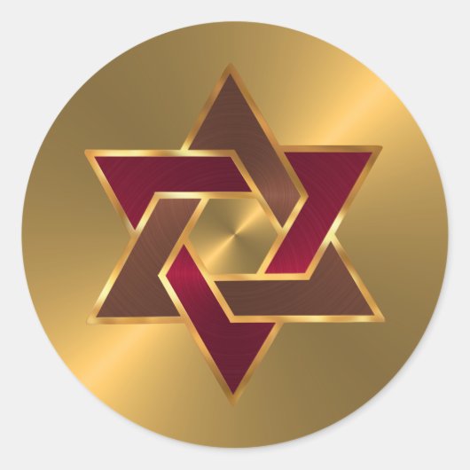 Bar Mitzvah Gold Red Brown Star von David Runder Aufkleber (Vorderseite)