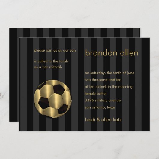 Bar Mitzvah Gold und Black Soccer Ball Einladung (Vorne/Hinten)