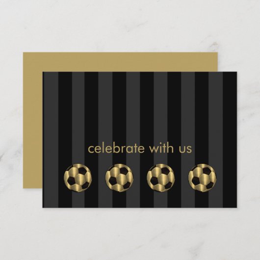 Bar Mitzvah Gold und Black Soccer Ball Einladung (Vorne/Hinten)