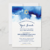 BAR MITZVAH goldener Stern Stilblauer Aquarell TYU Einladung (Vorderseite)