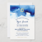 BAR MITZVAH goldener Stern Stilblauer Aquarell TYU Einladung (Vorderseite)