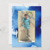 BAR MITZVAH Goldstar Blue Aquarell FOTO RYAN2 Einladung (Rückseite)