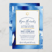 BAR MITZVAH Goldstar Blue Aquarell laden RYAN ein Einladung (Vorne/Hinten)