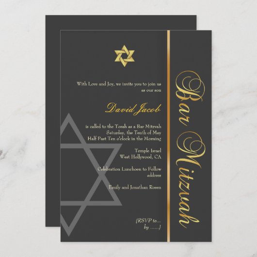 BAR MITZVAH GRAPHITE/GOLD/DIY FARBE EINLADUNG (Vorne/Hinten)
