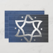 Bar Mitzvah Gray and Blue Wooden Silver Star UAWG RSVP Karte (Vorne/Hinten)