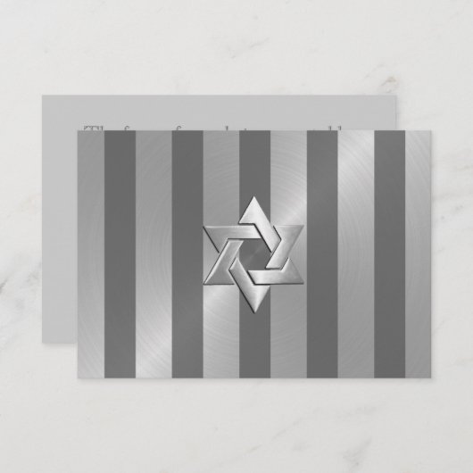 Bar Mitzvah Gray und Silver Stripe Star von David RSVP Karte (Vorne/Hinten)
