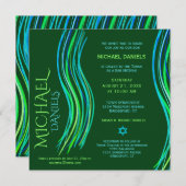 Bar Mitzvah Green Gebet Shawl Einladung (Vorne/Hinten)